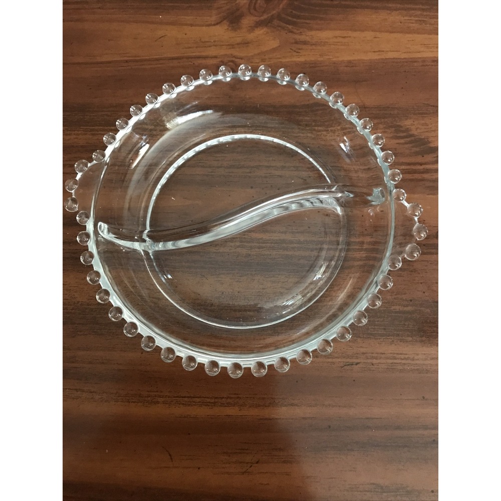 Imperial Glass‎ Clear 7 Inch Divided Beaded Edge Dish Tray